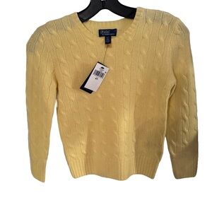 NWT Polo Ralph Lauren Kids 100% CASHMERE Cable Knit Sweater Yellow Unisex Sz 6-7